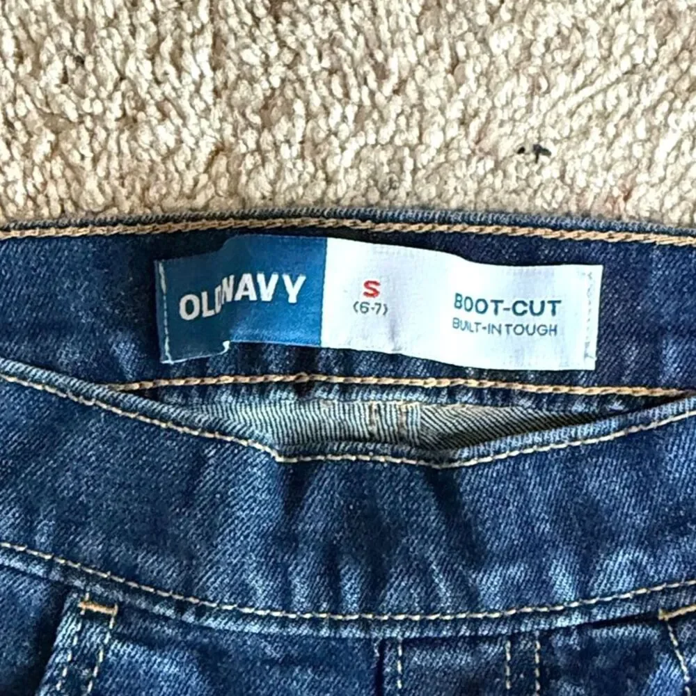 Old Navy Girls Small 6-7 Dark Wash Bootcut Jeans Built-In Tough Denim School EUC